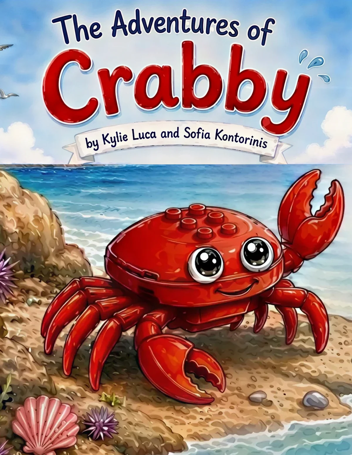 The Adventures of Crabby, by Kylie Luca and Sofia Kontorinis — Crabby the cheerful red crab on his rocky cove